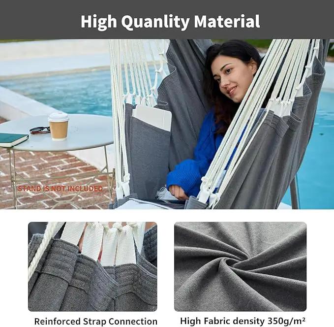 Hanging Hammock Chair Swing MAX 500 lbs Outdoor Hanging Chair with Footrest Indoor Swing Chair with Portable Steel Spreader Bar and Hardware Kit for Bedroom Living Room Patio Porch - Dark Grey by GreenHaven Gardens