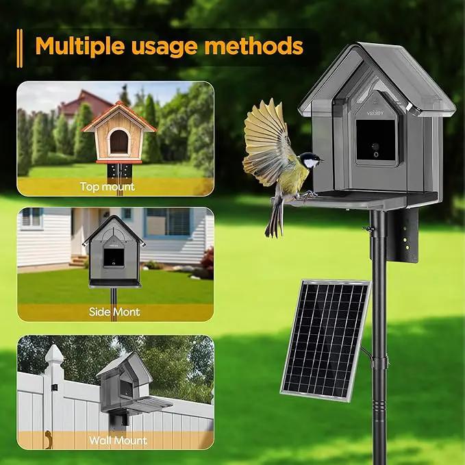 Bird House Pole Kit, Heavy-Duty Adjustable Pole for Outdoors with 5 Prongs Base,Metal Universal Support Pole for Bird Feeders,Solar Pannel,Black by GreenHaven Gardens