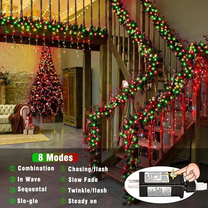 Vivideal 200 LED Red and Green Christmas Lights - 66ft String Lights Indoor Clear Wire 8 Modes Plug in Waterproof Fairy Lights with Timer Memory for Indoor Outside Bedroom Home Party Decorations by GreenHaven Gardens