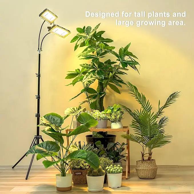 LBW Grow Light for Indoor Plants, Dual Heads Full Spectrum 200W LED, Auto On/Off Timer, 6 Dimmable Levels, 3 Switch Modes, Adjustable Tripod Stand 15-63 inches by GreenHaven Gardens