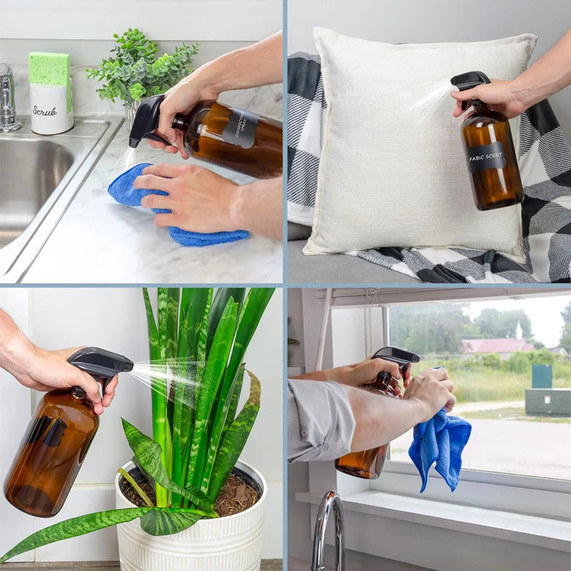 Cornucopia 32oz Amber Glass Spray Bottles (2-Pack); Brown Bottles w/ 3-Setting Trigger Sprayers; Includes Caps for Storage by GreenHaven Gardens