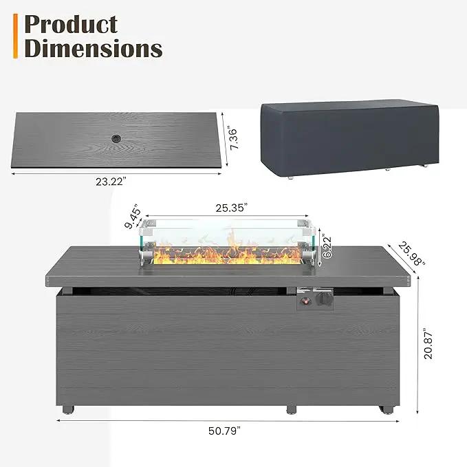 Sundale Outdoor 51 Inch Outdoor Fire Pit Table, 50,000 BTU Rectangle Propane Fire Pit with Glass Wind Guard, Rain Cover, Removable Lid, Matching with Outdoor Furniture Sets, CSA Certified, Gray by GreenHaven Gardens