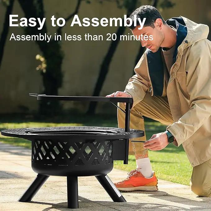 BALI OUTDOORS Fire Pit with Poker, 32 inch Outdoor Fire Pit Patio, Wood Burning Firepits for Outside with Grill by GreenHaven Gardens