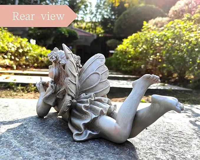 MeritMode Fairy Flower Garden Outdoor Statue - Angel Holding Bird and Butterfly, 11" Width, Cherub Decor and Grandma Gifts, Patio and Yard by GreenHaven Gardens