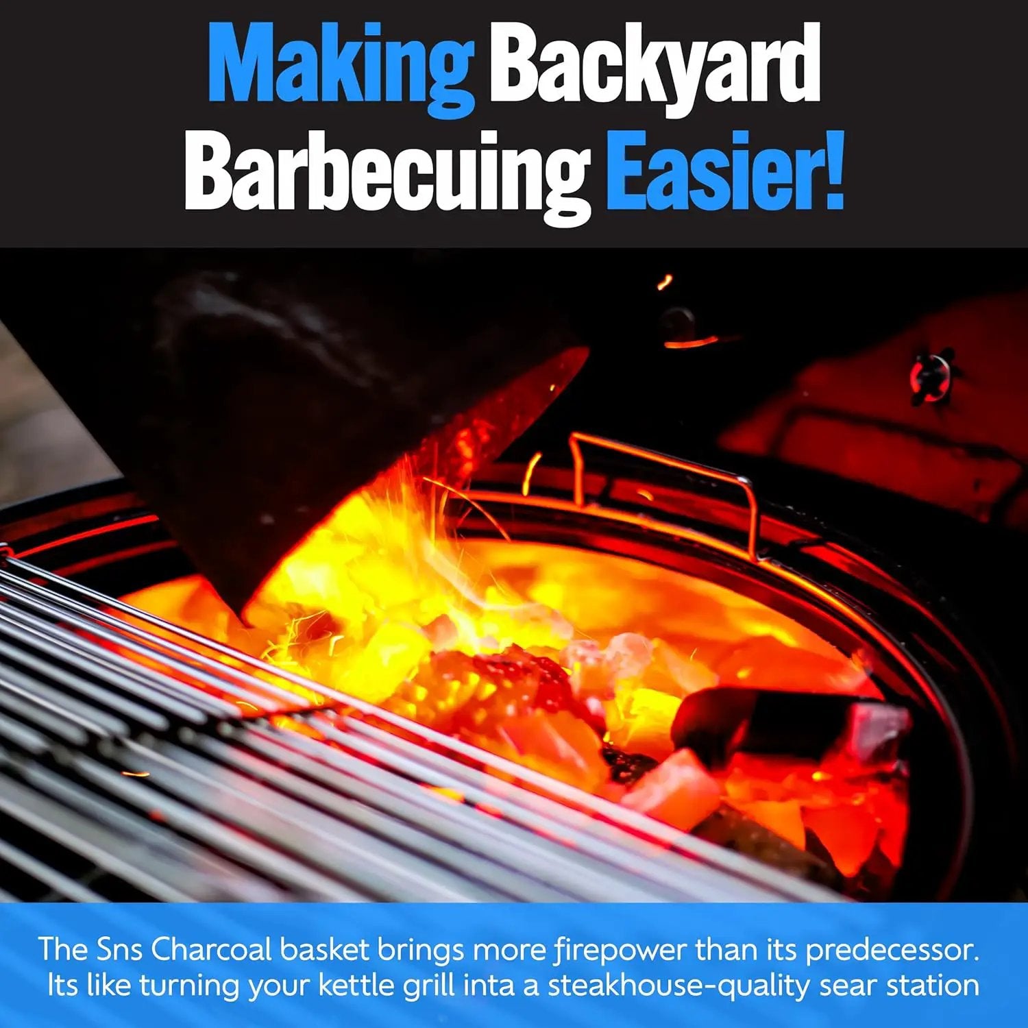 SnS Grills Slow ‘N Sear Charcoal Inserts for Low ‘N Slow & High-Heat Cooking - Patented Stainless Steel Accessories for Kettle Grills - Charcoal Basket 18" by GreenHaven Gardens