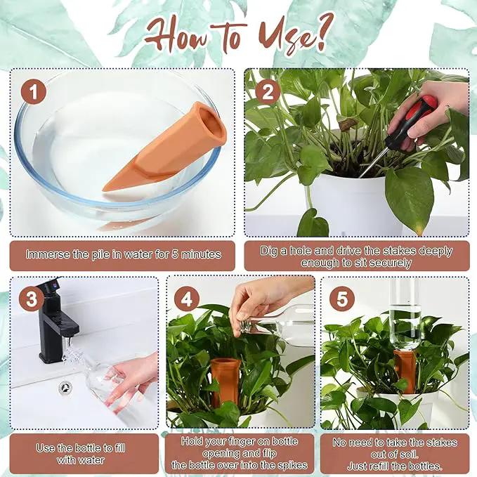 3 Sets Plant Watering Devices Include Terracotta Self Watering Spikes and 26 oz Plastic Bottles, Slow Release Vacation Insert Automatic Plant Waterer Device (Blue Clear Brown and Terracotta) by GreenHaven Gardens