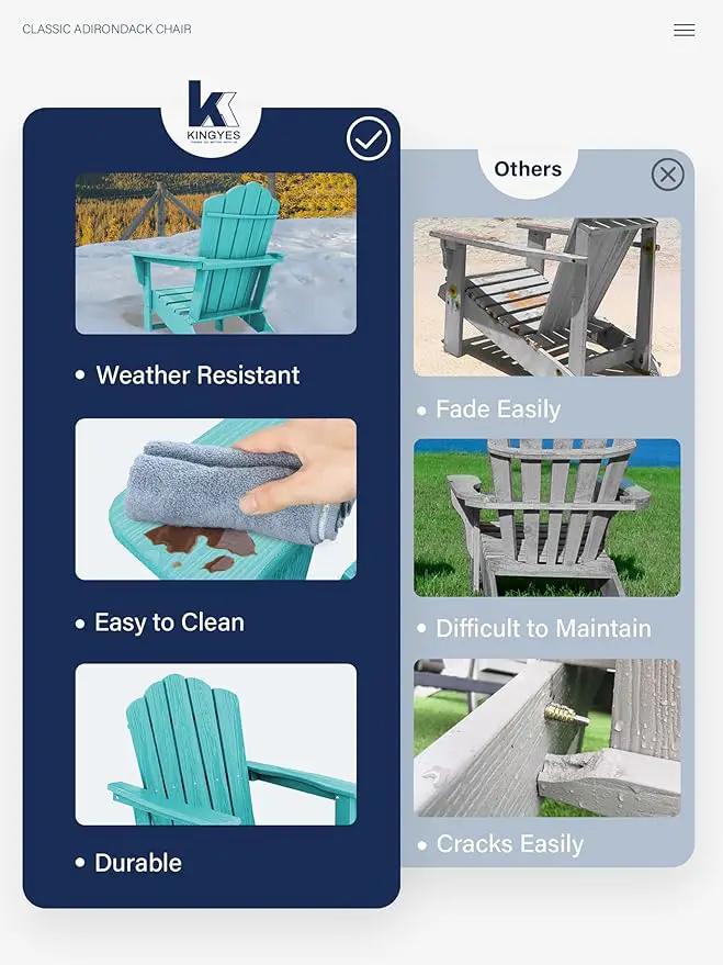 KINGYES HDPE Adirondack Chair, Classic for Patio Garden, Fire Pit, Backyard & Lawn Furniture, Easy Maintenance All Weather Adult Size Adirondack Chair, Crystal Blue by GreenHaven Gardens