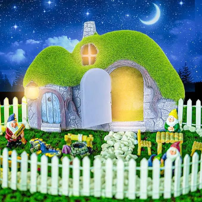 Garden Statues Outdoor Decor - Fairy House with Waterproof Solar Lights Resin Figurines for Yard Lawn Porch Outside Ornament or Garden Gift by GreenHaven Gardens