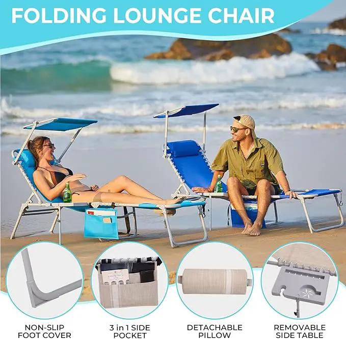 #WEJOY 4 in 1 Tanning Chair with Face Hole & Canopy & Side Table, 5 Positions Adjustable Folding Waterproof Facedown Chaise Lounge with Pillow Quick Dry for Beach Pool Outdoor Camping Patio (Khaki) by GreenHaven Gardens