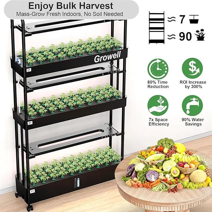 Growell Large Hydroponics Growing System Kit, 90 Pods Vertical Hydroponic Garden with 2 Light Modes Grow Light, Auto Circulating Water System, 40L Indoor Gardening System for Herb Vegetable Fruit by GreenHaven Gardens