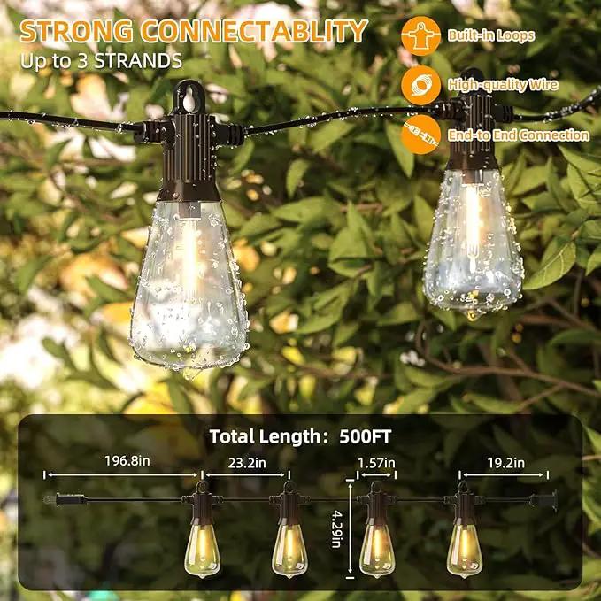 FOOMAN LED Outdoor String Lights, 500FT Outside Waterproof Hanging Patio Lights with 250+10 Shatterproof ST38 Edison Bulbs, 2700K Warm White, Dimmable Light for Back Yard Porch Party Gazebo Bistro by GreenHaven Gardens