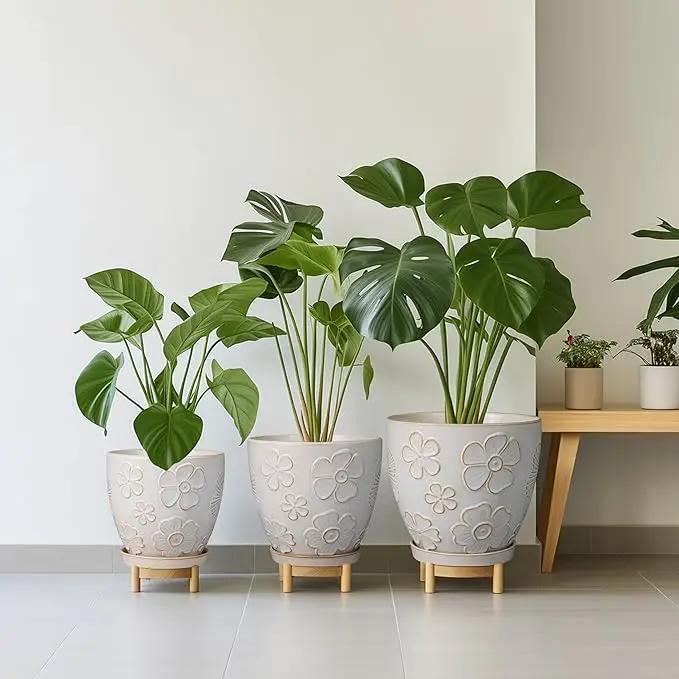Ceramic Planter 8 Inch Plant Pot with Drainage Hole and Saucer Ceramic Pots for Indoor Plants Outdoor Large Flower Pot for Home Decor White