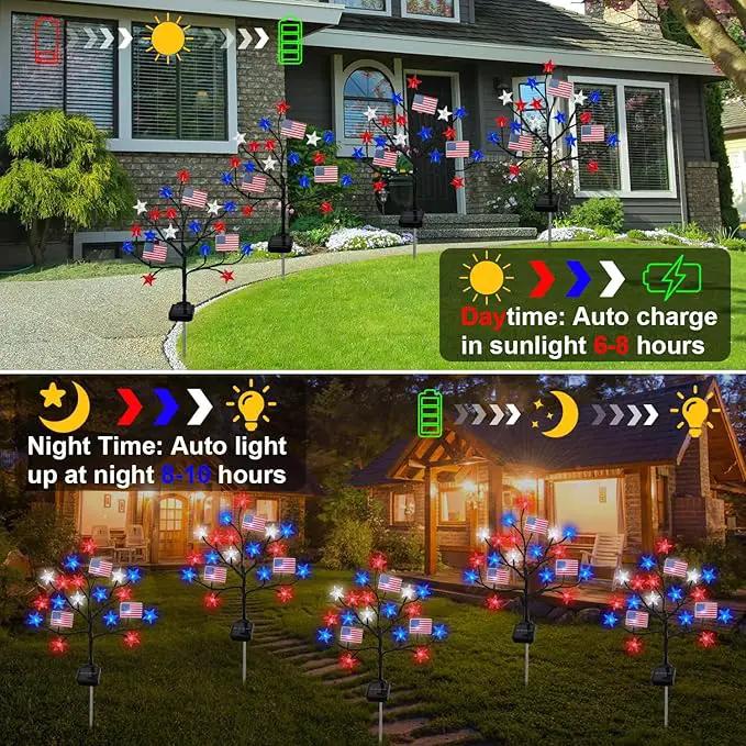Upgraded 4th of July Decorations Solar Lights, 2 Packs 40LED Red White and Blue 4th of July Stake Lights, Outdoor Waterproof Memorial Day Decorations Patriotic Lights for Garden Yard Pathway Grave by GreenHaven Gardens