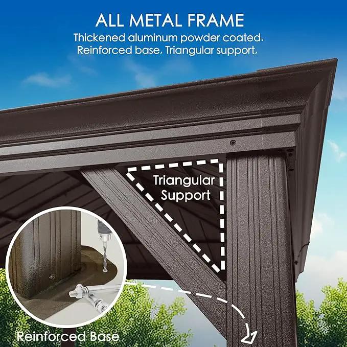 Kozyard Alexander 12' X 18' Hardtop Permanent Aluminum Metal Gazebo with Galvanized Steel Double Roof Canopy, Curtain and Netting, Gazebo Pavilion for Patio, Backyard, Deck, Lawn (Brown) by GreenHaven Gardens