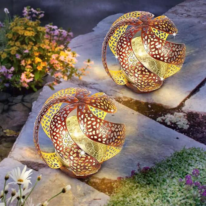Huaxu Solar Lights Outdoor Garden Decor Waterproof Cracked Glass Globe LED Light Bronze Art Metal Retro Design Decorative Yard Patio Lawn Pathway Gift for Mom Women Anniversary Birthday by GreenHaven Gardens