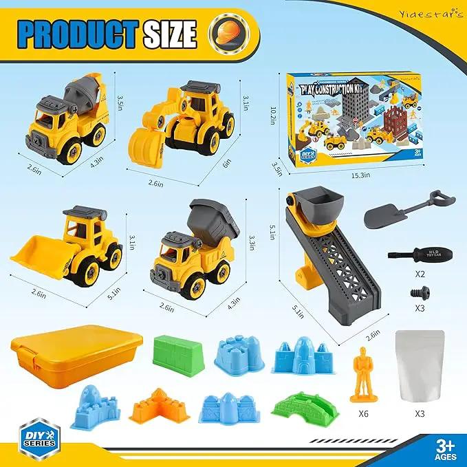 Construction Sandbox with Lid - 4 Vehicles with 1 Conveyor, 8 Castle Molds, 6 Figures & 3lbs Moldable Sand - Preschool Sensory Bin for Fine Motor Skills, Ages 3-6 by GreenHaven Gardens