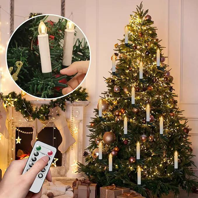 DRomance Christmas Tree Flameless Taper Candle Lights Battery Operated with 10-Key Remote and Timer, 30 Pack Plastic 3D Wick Flickering LED Taper Candles Multi-Using Home Garden Holiday Decor 3.4" by GreenHaven Gardens