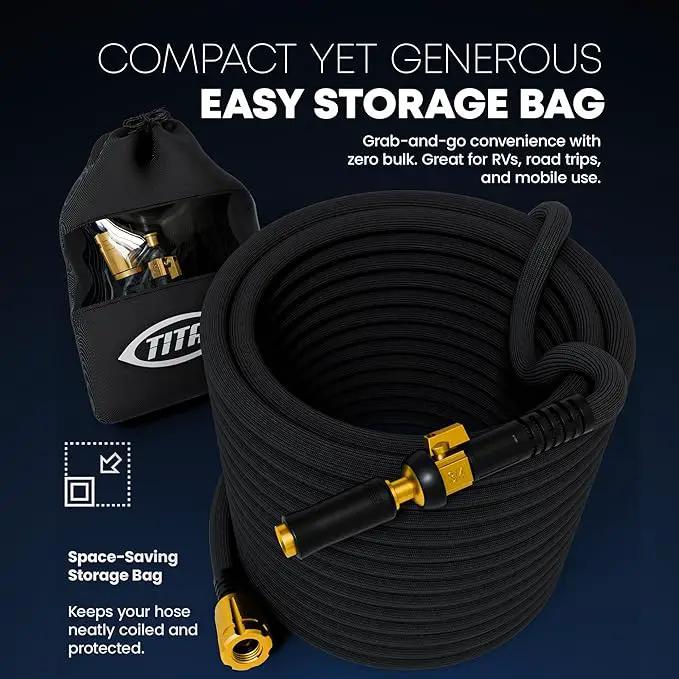 TITAN Flexible Garden Hose 65FT – Ultra Lightweight, Heavy Duty Water Hose with Brass Fittings & Jet Nozzle – Kink-Free, Non-Expanding, Durable Fabric Hose for Yard, Lawn, Car Wash, Outdoor Use by GreenHaven Gardens