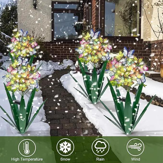 Homight Solar Metal Agave Butterfly Flower Stick Garden Sculpture - Outdoor Christmas Lights With Swaying Butterfly Sunflower - Solar Outdoor Gift (3 PCS Green) by GreenHaven Gardens