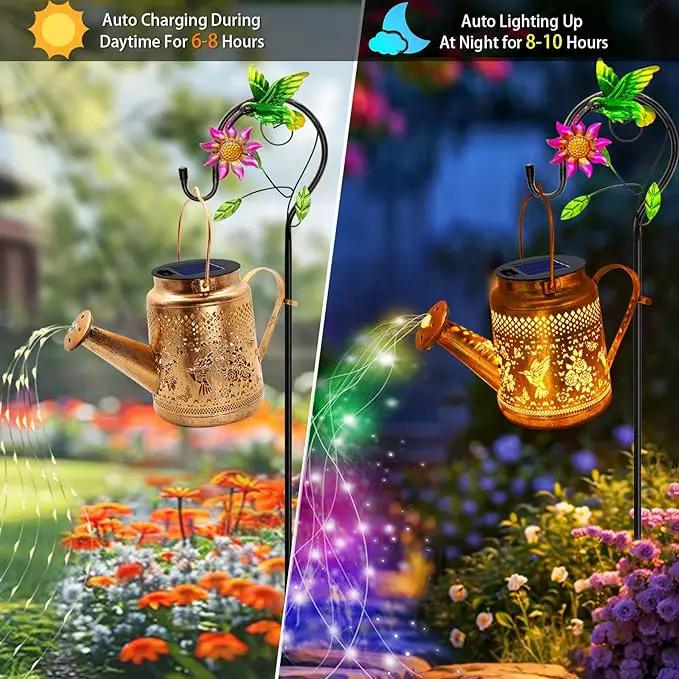 2 Pack Solar Lanterns Outdoor Waterproof,Hummingbird Watering Can Garden Decor,Hanging Solar Path Lights Yard Art,Outside Patio Decorations Gardening Birthday Gifts for Mom Grandma Women (with Hook) by GreenHaven Gardens