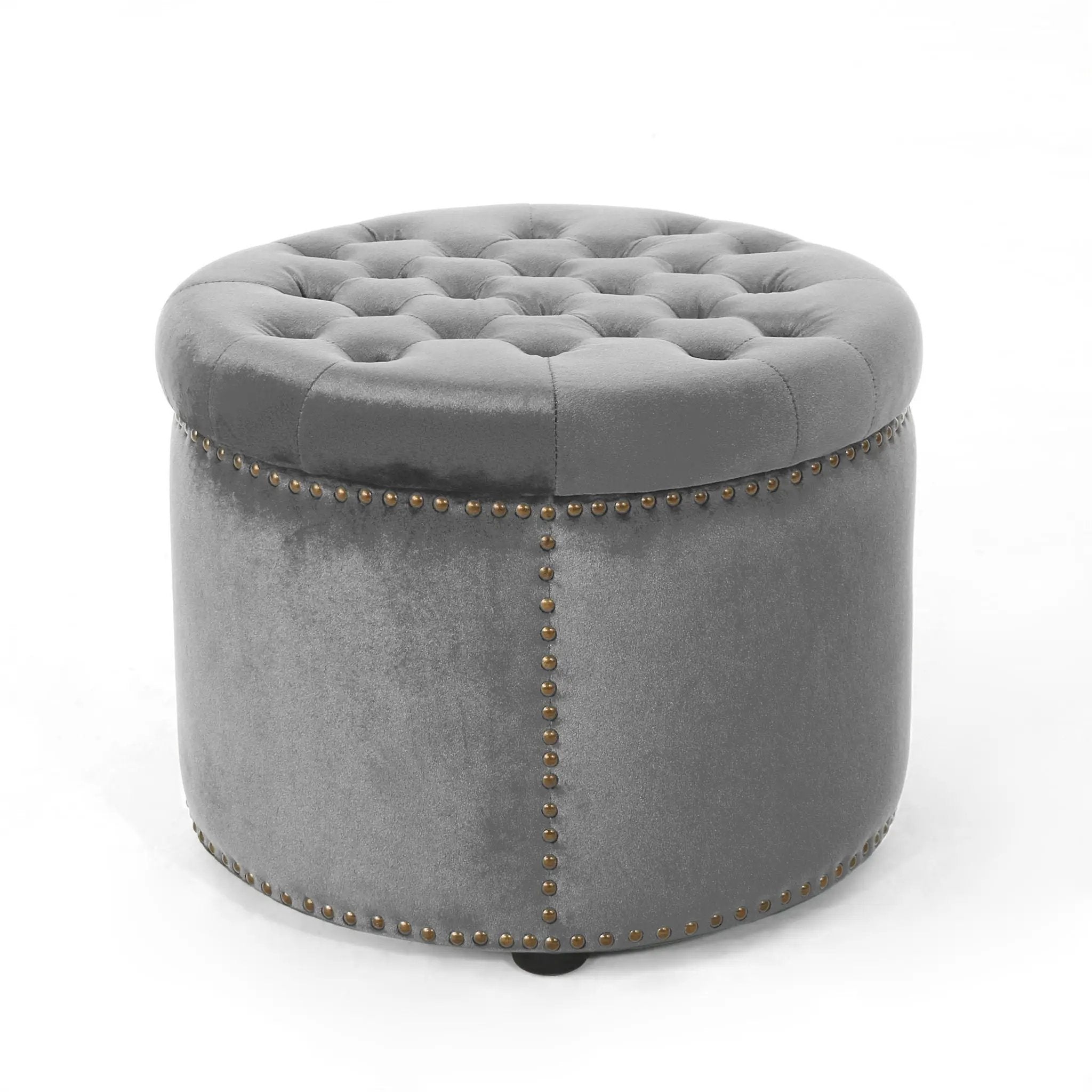 Elegant Round Ottoman Footstool With Studded Rim by HouseOfZazla