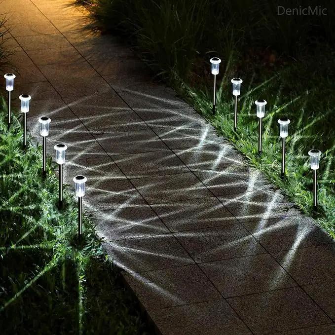 DenicMic Solar Lights Outdoor Pathway Lights 6000K LED Waterproof Acrylic Lamp Head Stainless Steel Stake for Yard Garden Landscape Path Walkway Driveway Patio Lawn (Cold White 10Pack) by GreenHaven Gardens