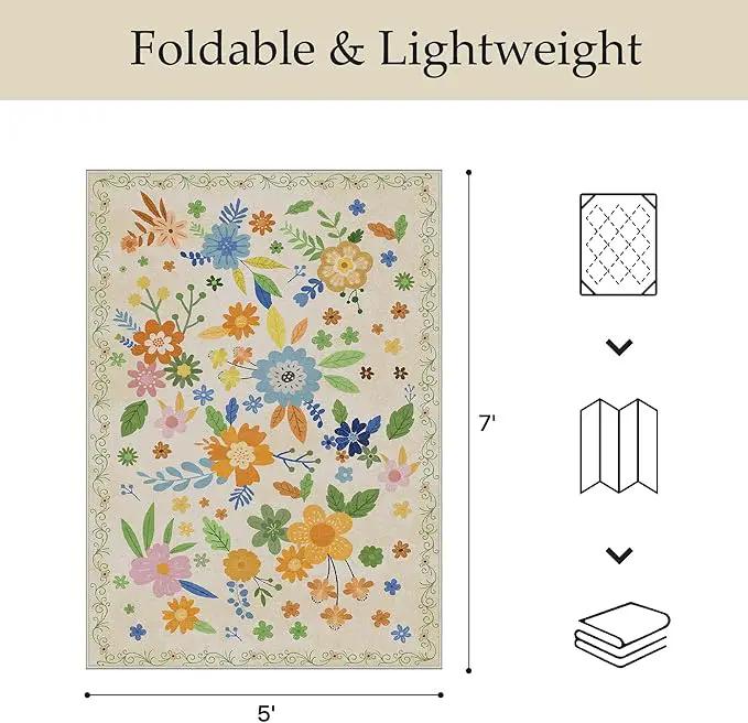 GENIMO Indoor Outdoor Area Rug 5' X 7' Waterproof, Washable Door Mat Non Shedding, Easy Cleaning Floral Outdoor Carpet for Patio, Entryway, Porch, Bathroom, Living Room, Bedroom, Backyard by GreenHaven Gardens