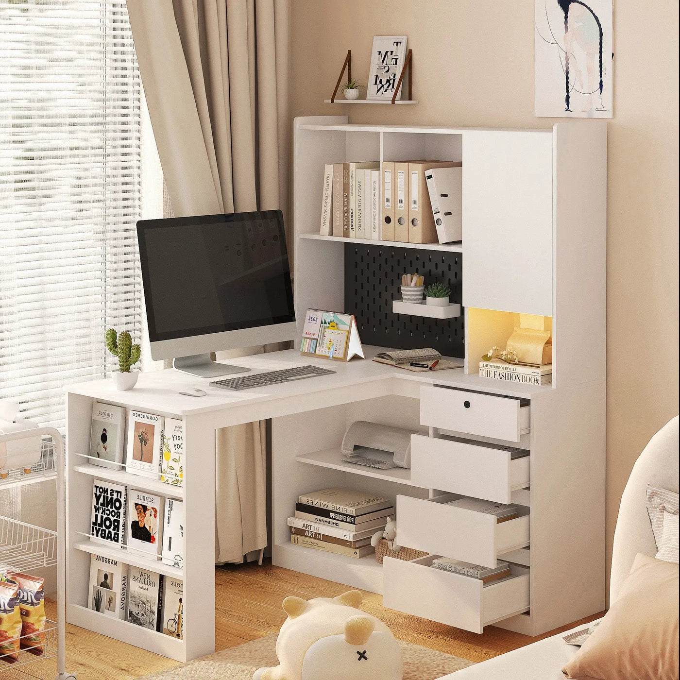 L Shaped Desk with Charger and Drawers by HouseOfZazla