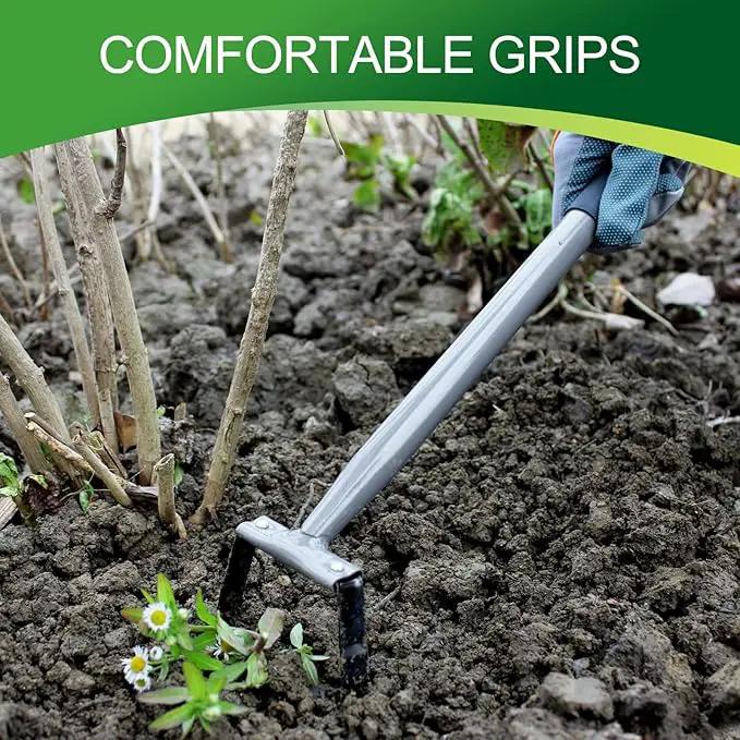 Walensee Mini Action Hoe for Weeding Stirrup Hoe Tools for Garden Hula-Ho with 14- Inch Scuffle Loop Hoe Gardening Weeder Cultivator, Sharp Durable Metal Handle Weeding Rake with Cushioned Grip, Grey by GreenHaven Gardens