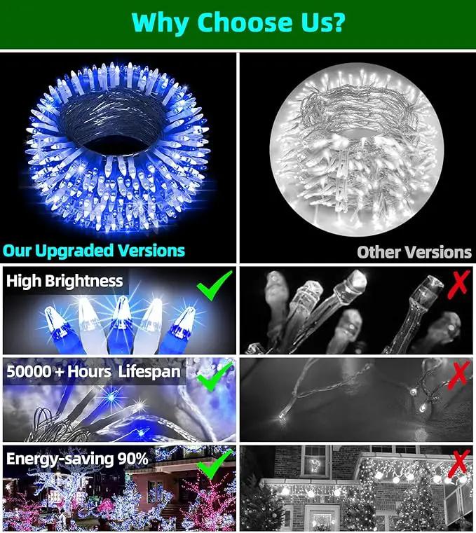 750 LED 246FT Christmas Lights Outdoor, Super Long Waterproof Christmas String Lights with 8 Modes, Christmas Tree Lights with Timer Memory for Fence Garden Xmas Wedding Party Decor Blue & Cool White by GreenHaven Gardens