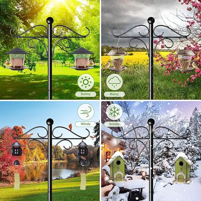 Shepherds Hooks for Outdoor, 2 Pack 108 Inch Heavy Duty Bird Feeder Pole with 5 Prongs Base, Adjustable Shepherds Hook for Hanging Birdhouses, Lanterns, Plant Baskets, Wind Chimes by GreenHaven Gardens