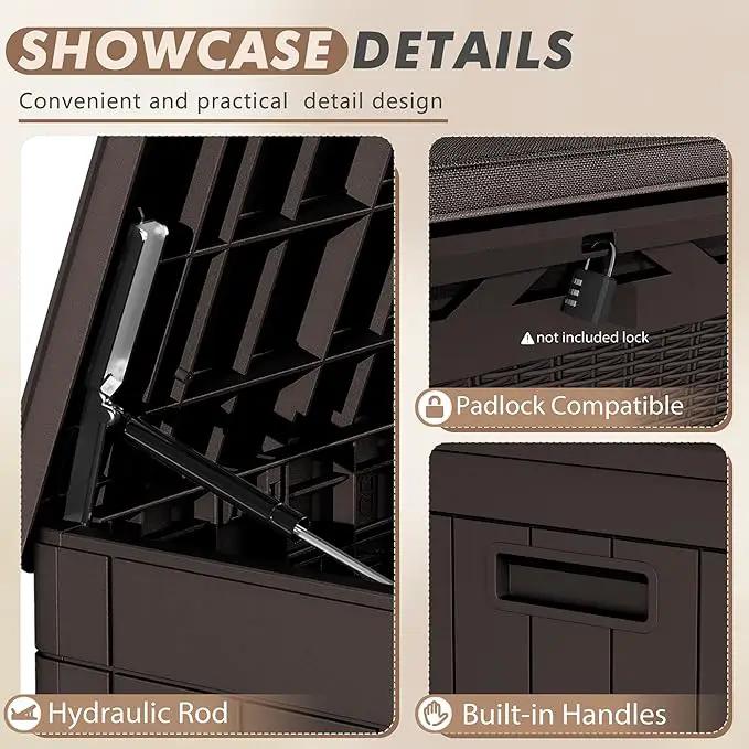 Devoko 100 Gallon Deck Box, Waterproof Resin Outdoor Storage Box with Cushion for Outside and Patio, Large Outdoor Storage Bench Cabinet Lockable for Patio Furniture and Garden Tools (Deep Brown) by GreenHaven Gardens