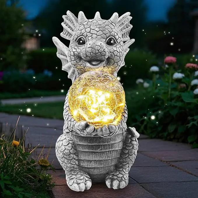 Solar Garden Outdoor Statues 7.2" Resin Dragon Statues Holding Magic Ball with Solar Lights,Lawn Decor for Patio, Balcony, Yard Ornament,Unique Gifts for Mom Grandma Housewarming by GreenHaven Gardens