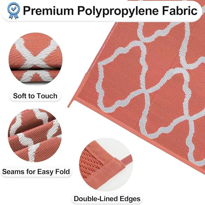 OutdoorLines Outdoor Plastic Area Rug for Patio 5x8 ft - Reversible Outside Carpet, Stain & UV Resistant RV Mats, Straw Rug for Camping, Deck Garden, Porch and Balcony, Moroccan/Orange & Light Grey by GreenHaven Gardens