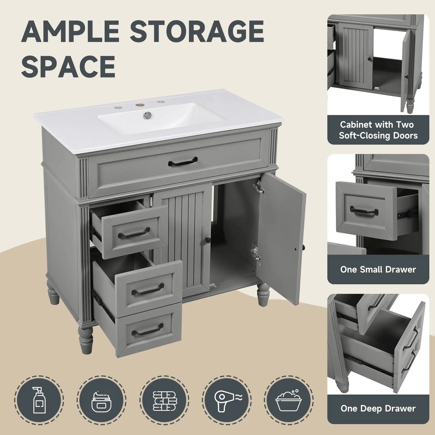 Bathroom Vanity With Sink, Freestanding Cabinet & Drawers by HouseOfZazla