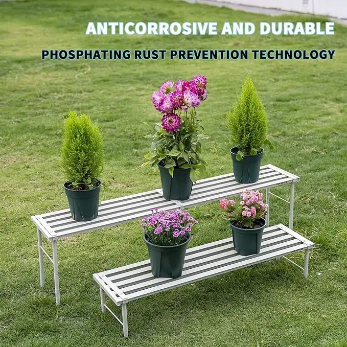 Metal Plant Stand, Rust-proof Aluminum Flower Pot Stand, Plants Display Stands Decoration Racks for Living Room Balconies and Gardens (90 White) by GreenHaven Gardens