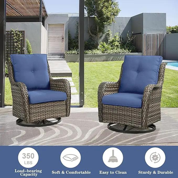Outdoor Furniture Sectional Sofa L Shaped Couch - Patio Wicker Set with 2 Swivel Glider Chairs, 5 Piece Rattan Patio Conversation Sets with Blue Cushion for Deck Backyard Sunroom by GreenHaven Gardens
