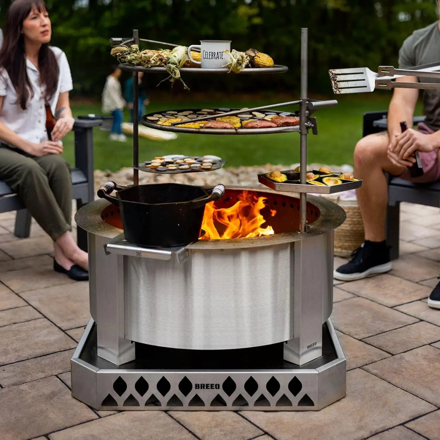 Breeo Smokeless Fire Pit (X Series 30, Stainless Steel) | 34.5 inch Smokeless Firepit for Outside | 94 Pounds | Ideal for Families Compatible with Wide Range of Breeo Accessories by GreenHaven Gardens