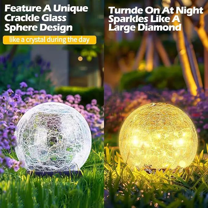 Garden Solar Ball Lights Outdoor Waterproof, 50 LED Cracked Glass Globe Solar Power Ground Lights for Path Yard Patio Lawn, Christmas Decoration Landscape Warm White(2 Pack 4.7'') by GreenHaven Gardens