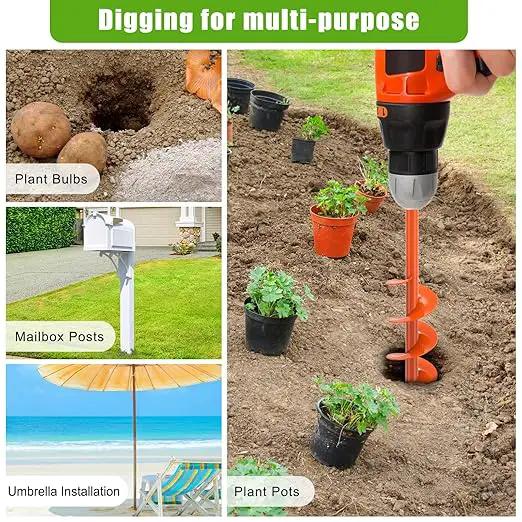 Auger Drill Bit for Planting 3 x 24'', Threaded Garden Auger Post Hole Digger, Spiral Drill Earth Dirt Augers for Bulb, Vegetables, Fence Posts and Umbrella Holes, Fits in 3/8” Drill Chuck by GreenHaven Gardens