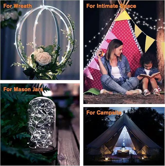 QITONG 4 Pack White Solar Fairy Lights, Each 33ft 100 LED String Light Outdoor Waterproof, 8 Modes Silver Wire Solar Twinkle Lights by GreenHaven Gardens
