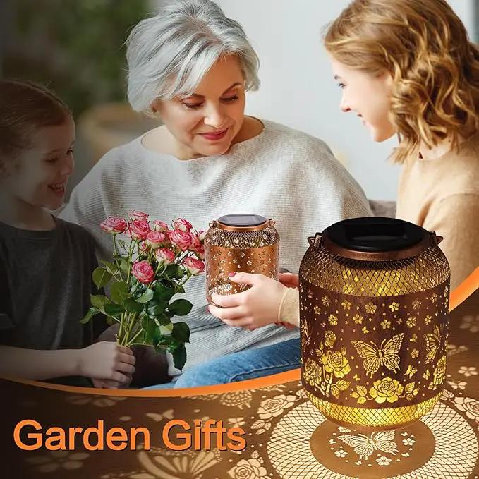2 Pack Butterfly Solar Lanterns Outdoor Waterproof Rose Garden Decor Gifts for Women Mom Grandma Hanging Solar Lights Metal Lantern Decoration Outside for Yard, Patio, Backyard, Porch by GreenHaven Gardens