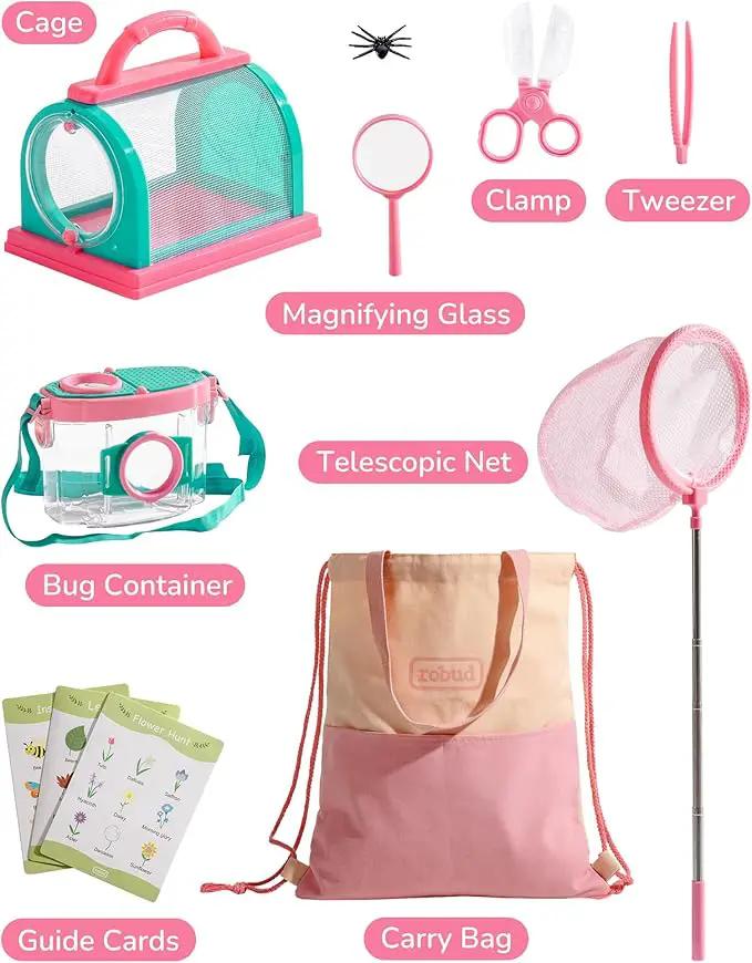 ROBUD Kids Explorer Kit, Bug Catcher Kit with Bag Kit, Pink Outdoor Exploration Set for Camping, Montessroi Toy for Kids Coming Closer to Nature，WRP28 by GreenHaven Gardens