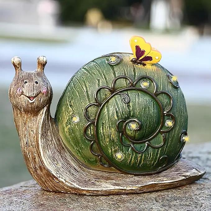 Garden Statue Snail Figurine - Solar Snail Statue, Resin Animal Figurine, Outdoor Statue Lights for Patio Lawn Garden Yard Decorations by GreenHaven Gardens