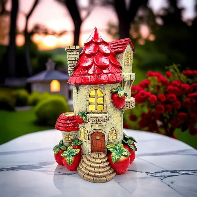Spring & Summer-Themed Garden Statues – Adorable Outdoor Decor for Lawn, Patio & Porch (Solar Powered Strawberry Fairy Home Garden Statue, 10" Unique Spring Decoration) by GreenHaven Gardens