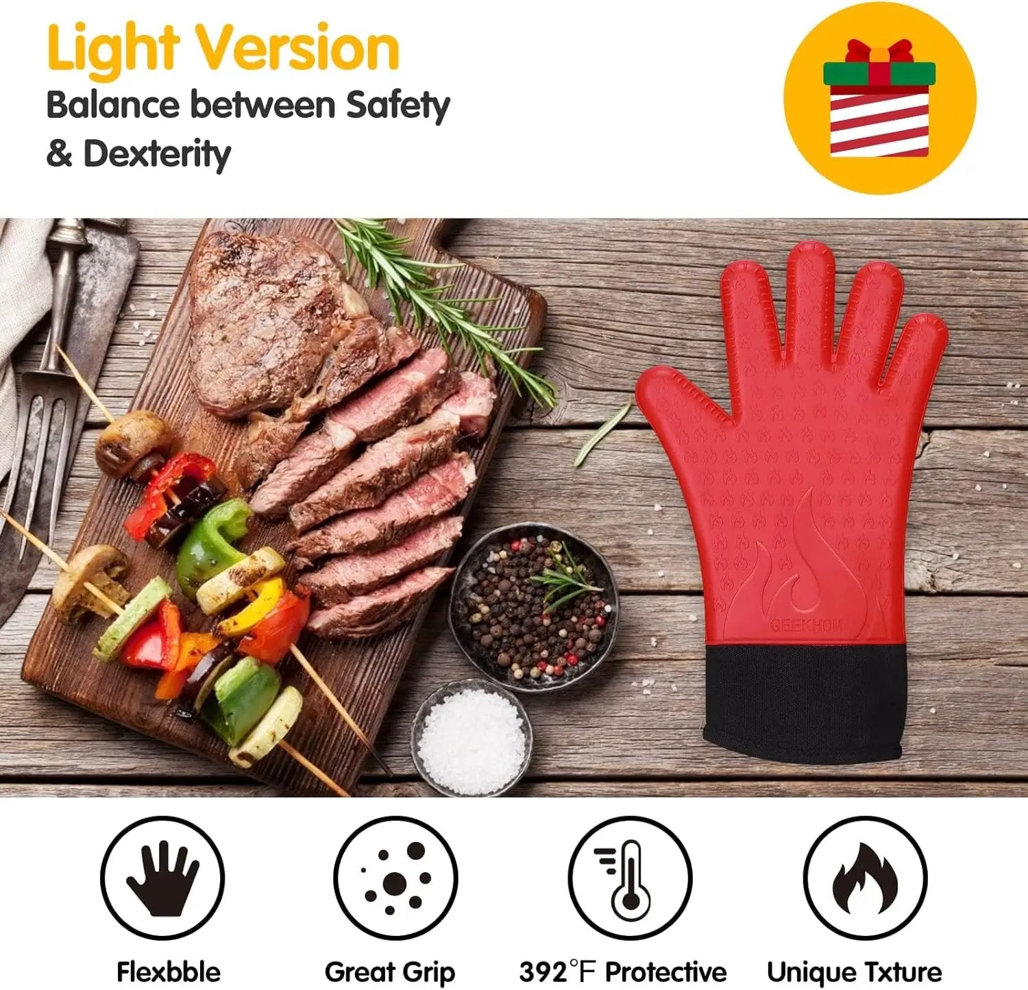 GEEKHOM Silicone Grilling Gloves, Heat Resistant Oven Mitts, BBQ Gloves, Waterproof Non-Slip for Barbecue, Cooking, Baking, Fryer, Red by GreenHaven Gardens