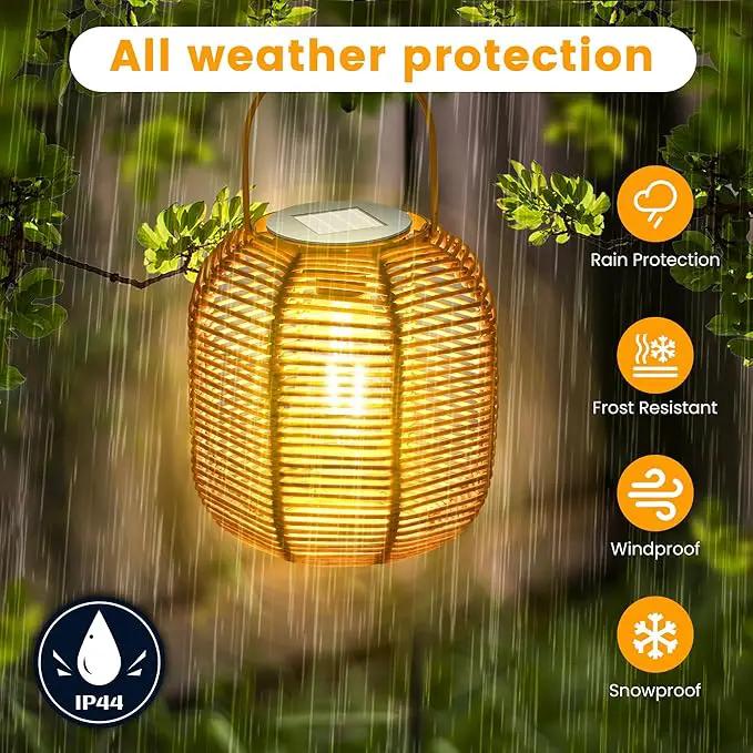 HPC Decor 2 PK Solar Lanterns-Outdoor Solar Lanterns Waterproof, Rattan Solar Lights, Hanging Solar Lanterns Outdoor,Solar Lamp Lights,Decoration Lights for Garden,Patio,Porch,Trees,Pathway,Outside. by GreenHaven Gardens