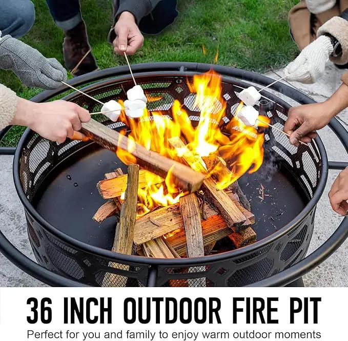 36 Inch Fire Pit, Outdoor Wood Burning Firepit with Removable Grill & Poker, Heavy Duty Metal Round Fireplace,2 in 1 Large Bonfire for Outside,BBQ,Yard,Patio by GreenHaven Gardens