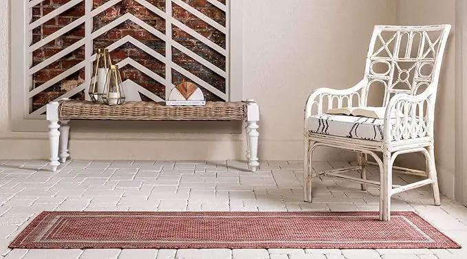 Unique Loom Outdoor Border Collection Area Rug - Soft Border (2' x 6' 1" Runner, Rust Red/ Ivory) by GreenHaven Gardens