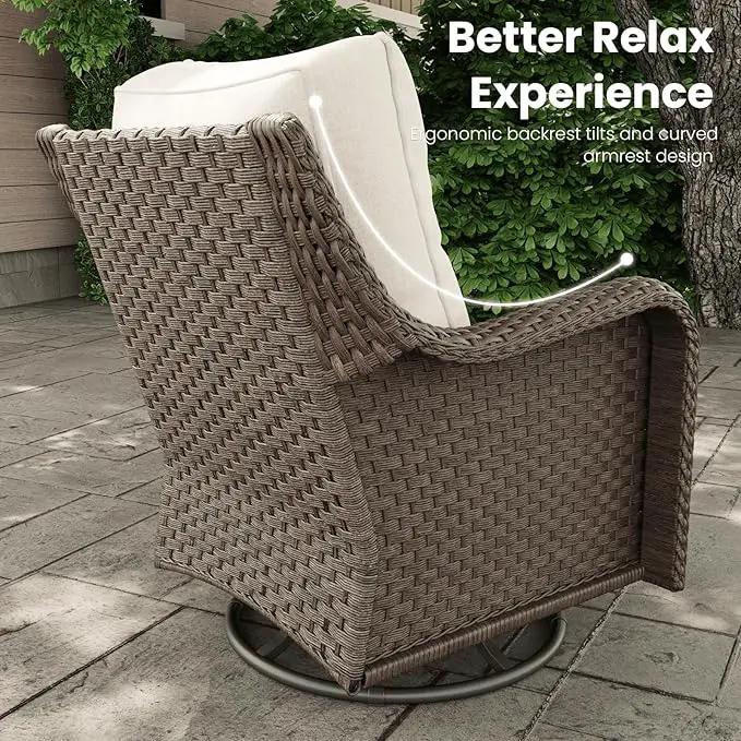 3 Pieces Outdoor Patio Furniture Sets with Single Chairs with 6-inch Thick Cushion and Side Table for Deck Lawn by GreenHaven Gardens